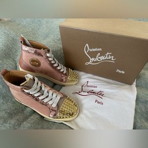 Christian Louboutin Lou Spike Pink Suede Sneakers Sz 39